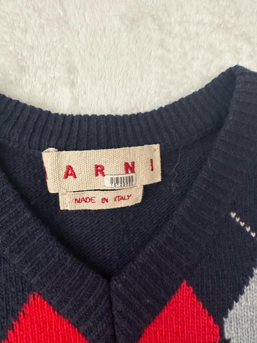 Marni Argyle Sweater Vest Logo Blue Red Virgin Wool Sleeveless V-neck 42 US 6 - Picture 4 of 10